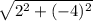 \sqrt{   {2}^{2}  + ( - 4) {}^{2} }