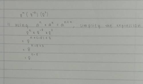 Simplify. Rewrite the expression in the form 8^n. (8^−8 )(8^3)
