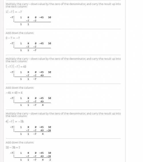 (x⁴ + 8x³ - 45x + 30) ÷ (x + 7)

Topic is Polynomials. Find the answer using long division. Please,