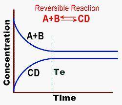 What is happening after time (te)?  select the three correct statements. [a] + [b] = [cd] [reactants