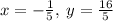 x=-\frac{1}{5},\:y=\frac{16}{5}