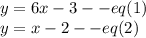 y=6x-3--eq(1)\\y=x-2--eq(2)
