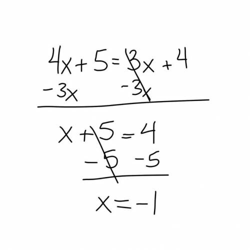 What I said the value of x in this equation: 4x +5=3x+4?