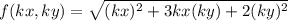f(kx, ky) = \sqrt{(kx)^{2} +3kx(ky)+2(ky)^{2} }