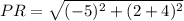 PR = \sqrt{(-5)^2+(2+4)^2}