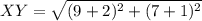 XY = \sqrt{(9+2)^2+(7+1)^2}