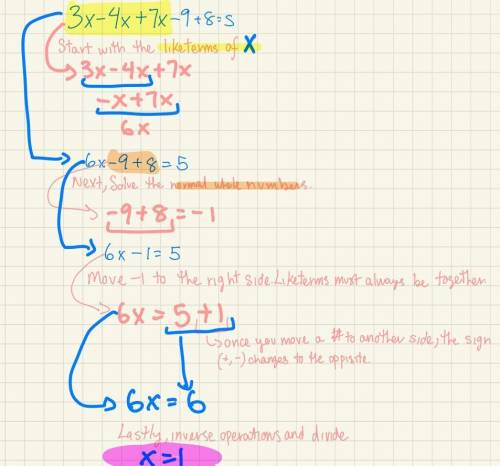 3х - 4х + 7x - 9+ 8 = 5only solve for x :)