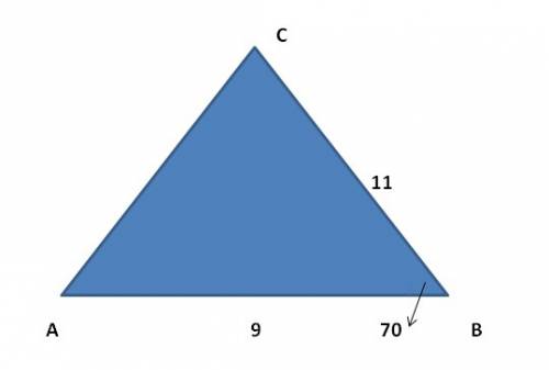 Use the information to answer the questions. in triangle abc, a = 11 in., m< b=70, and c=9 in. wh