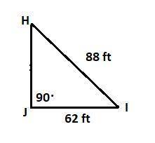 in angle HIJ the measure of angle J is equal to 90° HI is equal to 88 ft,and IJ=62ft . find the meas