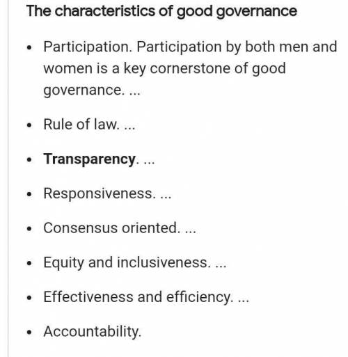 Explain any seven key features of good governance in short.