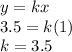 y=kx\\3.5=k(1)\\k=3.5