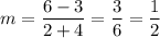 \displaystyle m=\frac{6-3}{2+4}=\frac{3}{6}=\frac{1}{2}