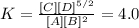 K=\frac{[C][D]^{5/2}}{[A][B]^2} =4.0