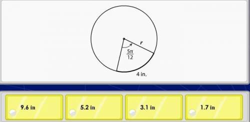 Given the circle below what is the length of the radius r to the nearest tenthof an inch? Use 3.14 f