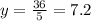 y = \frac{36}{5} = 7.2
