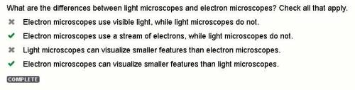 What are the differences between light microscopes and electron microscopes? Check all that apply.