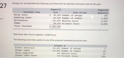 If Orange, Inc. uses direct labor hours to assign overhead, the unit product cost for Product X will