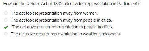 How did the reform act of 1832 affect voter representation in parliament

The act took representatio
