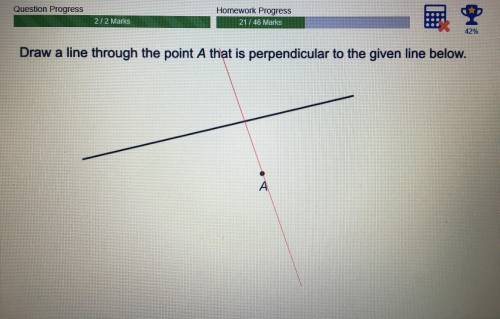 Draw a line through the point A that is perpendicular to the given line below
