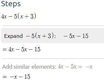 The simplest terms 4x-5(x+3)