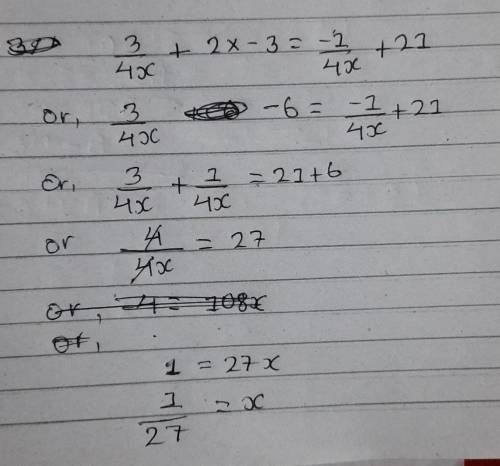 PLEASE HELP 
What is the solution 
3/4x+2x-3=-1/4x+21