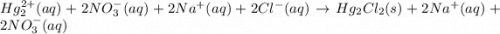 Hg_2^{2+}(aq)+2NO_3^-(aq)+2Na^+(aq)+2Cl^-(aq)\rightarrow Hg_2Cl_2(s)+2Na^+(aq)+2NO_3^-(aq)