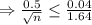 \Rightarrow \frac{0.5}{\sqrt{n} } \leq \frac{0.04}{1.64}