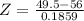 Z = \frac{49.5 - 56}{0.1859}