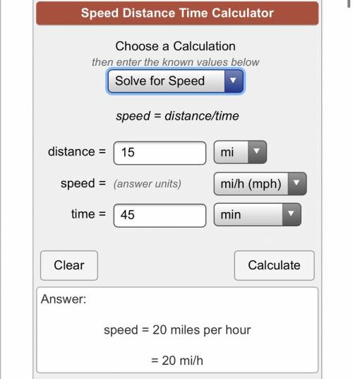A cyclist travels 15 miles in 45 minutes. 
What is his average speed in mph?