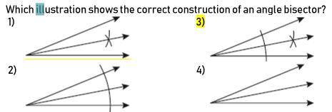 Which illustrates the construction of the bisector of an angle