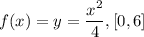 f(x) = y = \dfrac{x^2}{4}, [0,6]