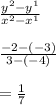 \frac{y^2-y^1}{x^2-x^1} \\\\\frac{-2-(-3)}{3-(-4)} \\\\= \frac{1}{7} \\