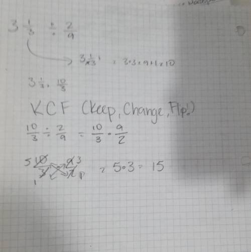 How do I divide 3 1/3 by 2/9