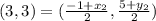 (3,3) = (\frac{-1+x_{2} }{2} ,\frac{5+y_{2}  }{2} )