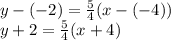y-(-2) = \frac{5}{4} (x - (-4))\\y + 2 = \frac{5}{4} (x + 4)\\