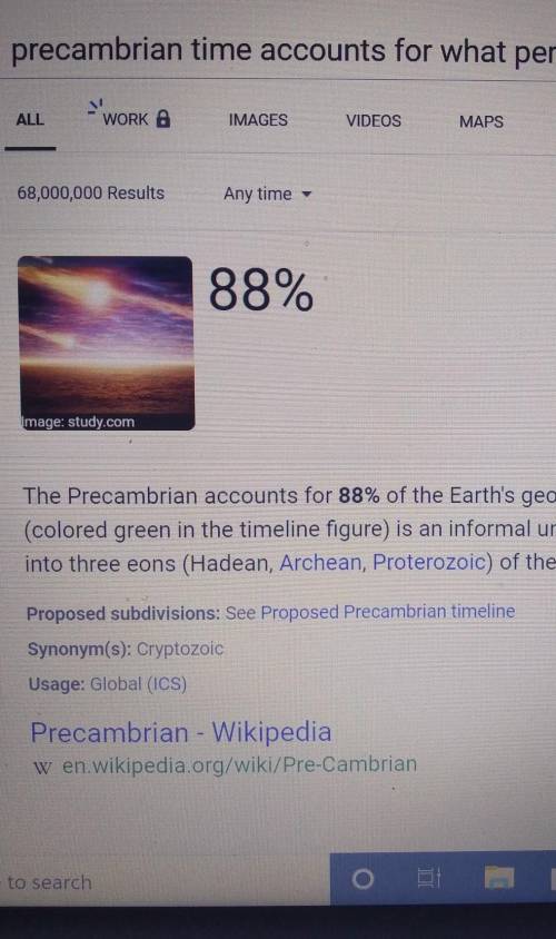 Precambrian time accounts for ______ % of earth's history.

A.
93
B.
100
C.
75
D.
88￼
Pls help