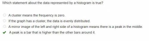 Which statement about the data represented by a histogram is true? A cluster means the frequency is