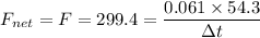F_{net}  = F  =299.4 =   \dfrac{0.061 \times 54.3}{\Delta t}