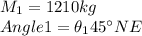 M_1=1210kg \\Angle1=\theta _1  45\textdegree NE