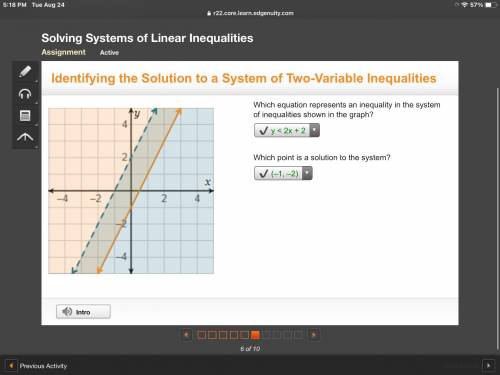 Identifying the Solution to a System of Two-Variable Inequalities

Which equation represents an ineq