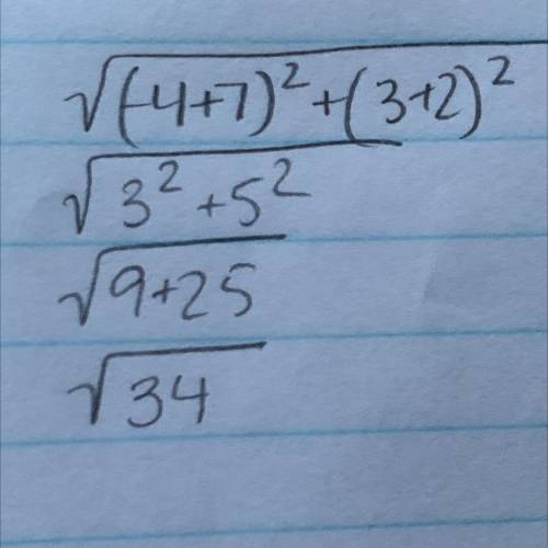 L(-4,3) and M(-7,-2) what is the length of LM