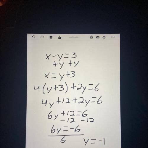 4x + 2y = 6

x − y = 3
What is the value of the x variable in the solution to the following system o