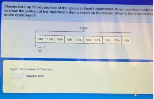 Closets tale up 92 square feet of the space in rayas apartment.What is the area of Rayas entire apar