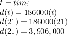 t=time\\d(t)=186000(t)\\d(21)=186000(21)\\d(21)=3,906,000
