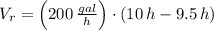 V_{r} = \left(200\,\frac{gal}{h}\right)\cdot (10\,h-9.5\,h)