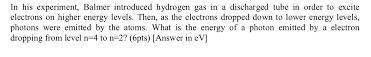 In his experiment, Balmer introduced hydrogen gas in a discharged tube in order to excite electrons