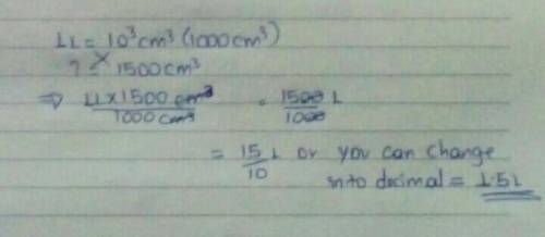 Convert the following unit volumes as indicated. Choose the right answer.

1,500 cm3 to quarts (liqu