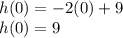 h(0)=-2 (0)+9\\h(0)=9
