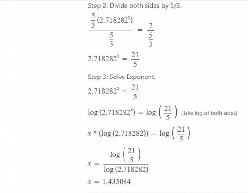 Solve the following equation: 5/3e^x-1 – 2 = 4 
Step by step