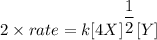 2  \times rate = k[4X]^{\dfrac{1}{2}} [Y]